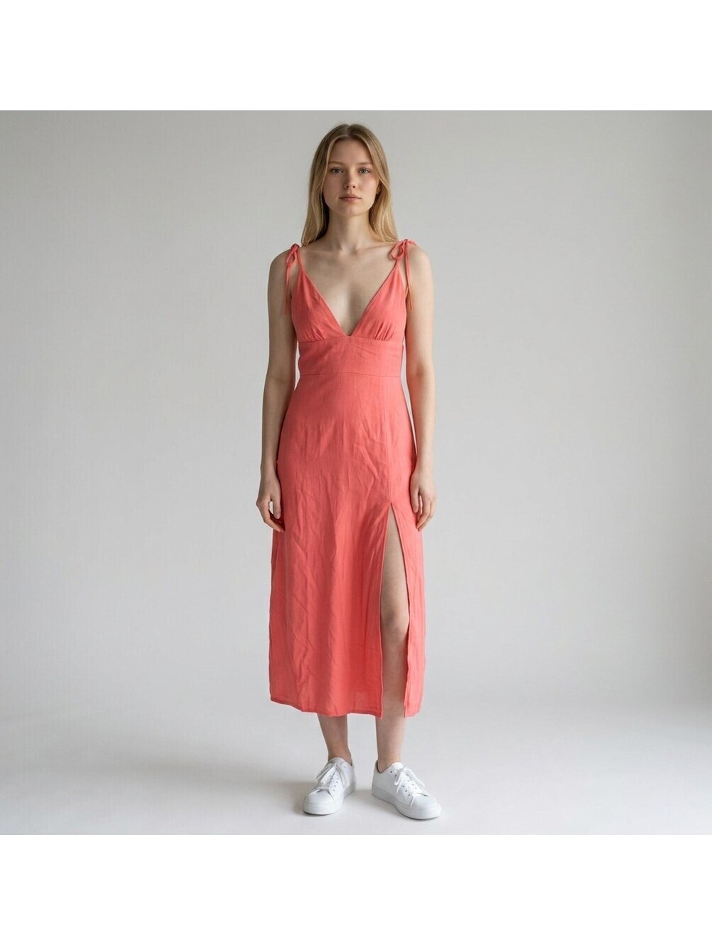 Forever 21 Dress Women S Small Pink Sheath Long Zipper V-Neck Sleeveless Casual